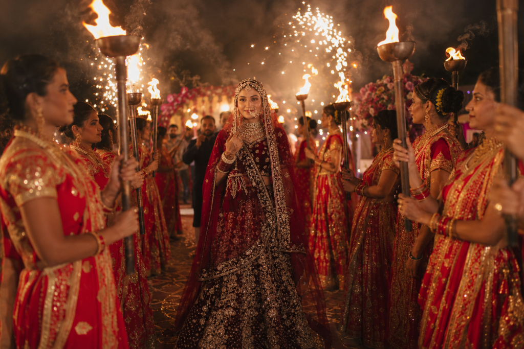 Girls doing masal entry of a bride