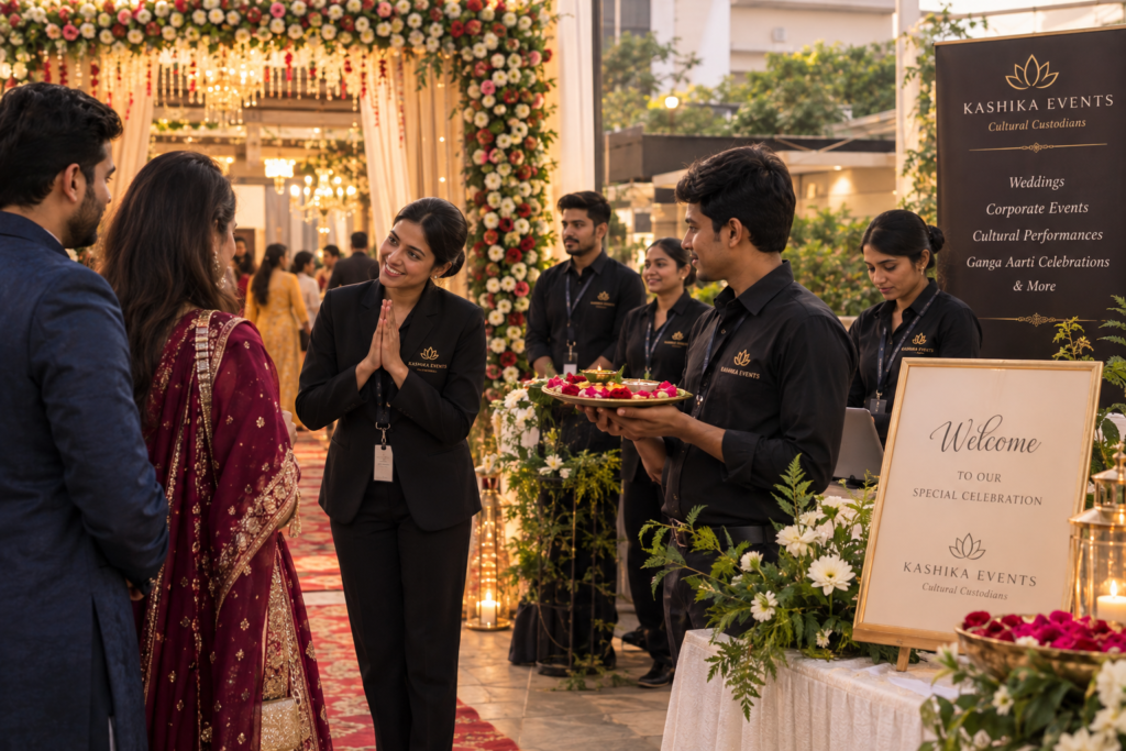 Kashika Events team welcoming guests in wedding in Patna 